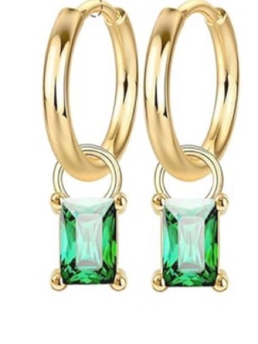 ⭐️FINAL PRICE #37 Gold Plated Hoop Earrings with Emerald Green Rectangular Gem